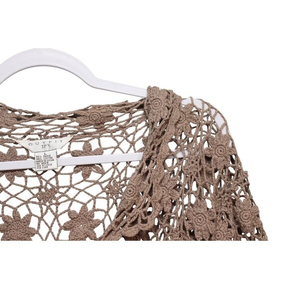 Vintage Open Knit Cardigan Large Ramie Cotton Crochet Floral Boho Cottagecore - Picture 6 of 12